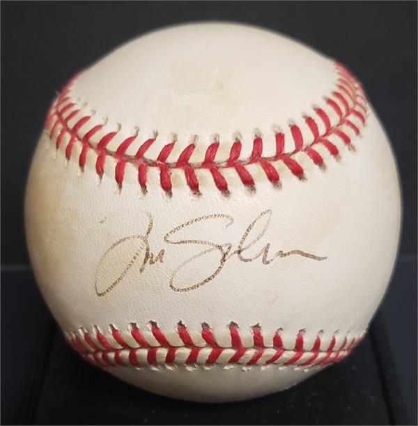 Picture of Autograph Warehouse 748258 Tim Salmon Autographed Baseball - Anaheim Angels American League Ball Age Toning Spotting