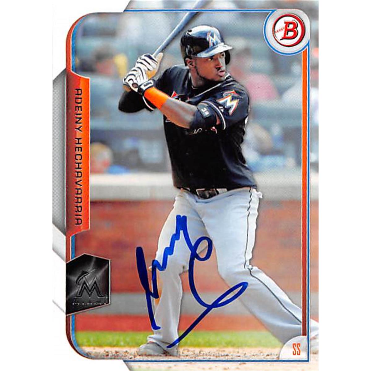 Adeiny Hechavarria Autographed Baseball Card - Miami Marlins 2015 Topps Bowman - No. 60