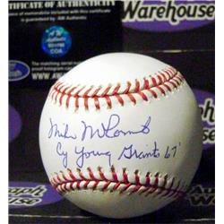 Autograph Warehouse 270423 Mike McCormick Autographed Baseball Inscribed CY Young 67 - OMLB Giants