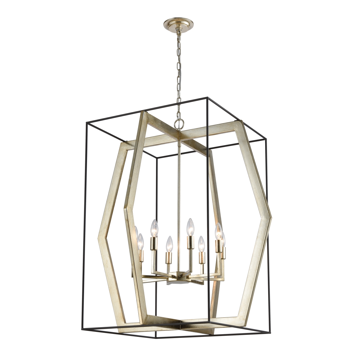 CL11253-SV 36 x 32 x 32 in. Mixed Geometries Wide 8-Light Chandelier - Silver Leaf