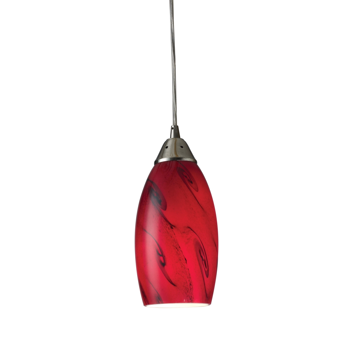 CL11594-RD 9 x 5 x 5 in. Galaxy Wide 1-Light Mini Pendant - Satin Nickel with Red Glass