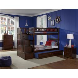 AB55754 Columbia Staircase Bunkbed with Urban Trundle Bed - Antique Walnut, Twin Over Full Size -  Atlantic Furniture