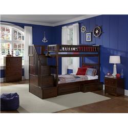 AB55744 Columbia Staircase Bunkbed with Urban Bed Drawers - Antique Walnut, Twin Over Full Size -  Atlantic Furniture