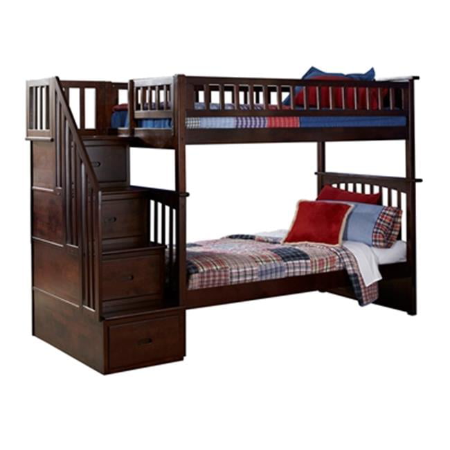 Picture of Atlantic Furniture AB55604 Columbia Stair Bunk, Twin Over Twin Size - Antique Walnut