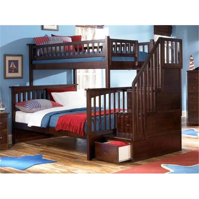 AB55704 Columbia Stair Bunk, Twin Over Full Size - Antique Walnut -  Atlantic Furniture