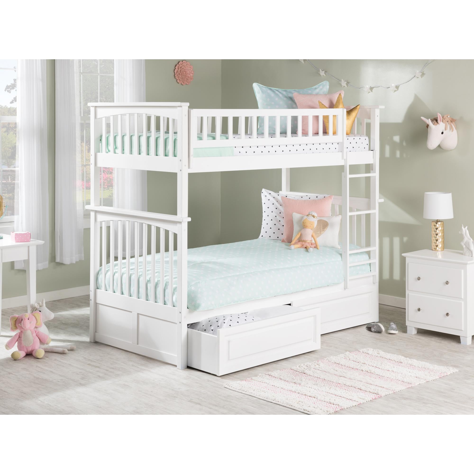 Picture of Atlantic Furniture AB55122 Columbia Bunkbed with Raised Panel Bed Drawers&#44; Twin Over Twin Size - White