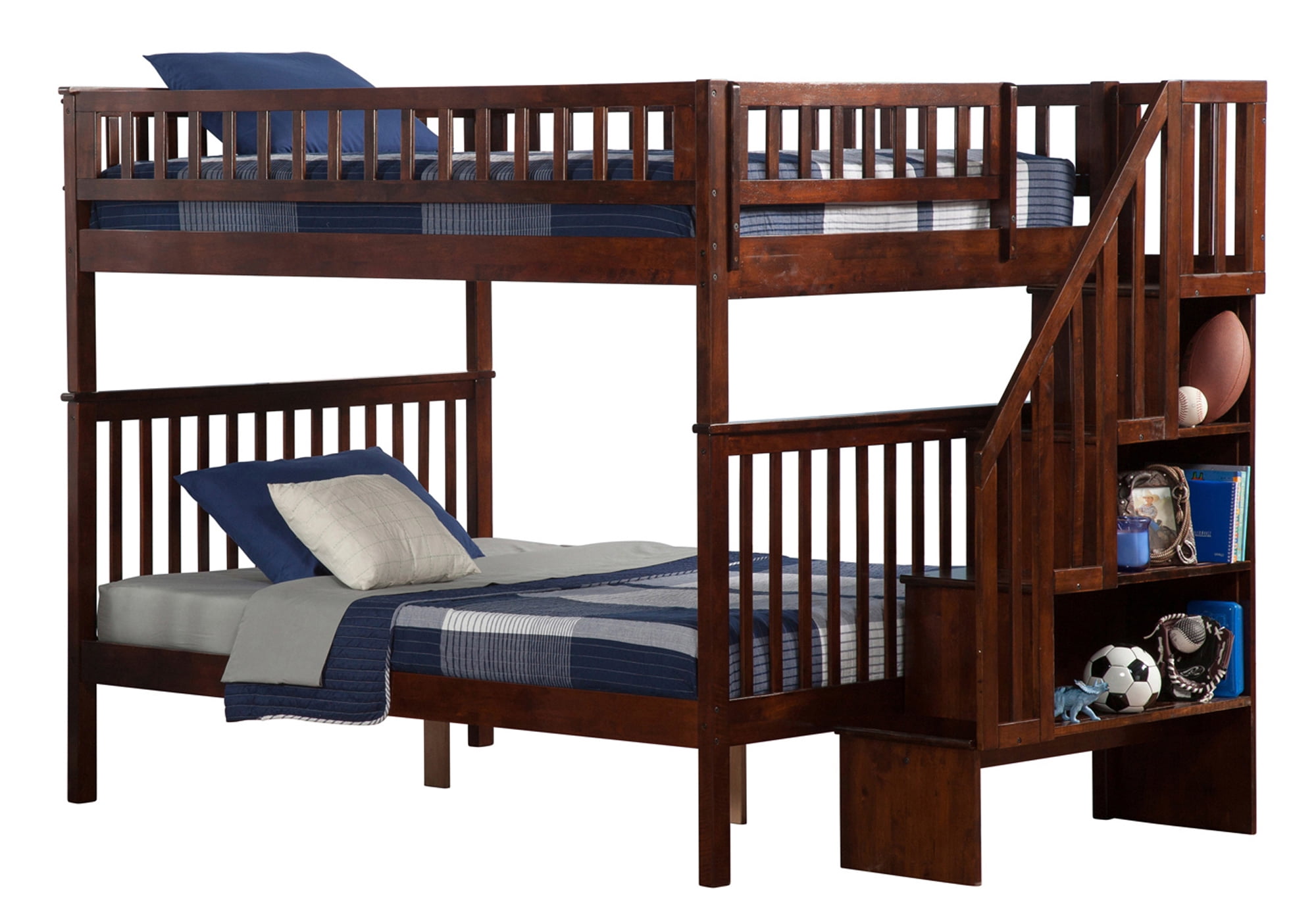 Picture of Atlantic Furniture AB56804 Woodland Staircase Bunk Bed, Antique Walnut - Full & Full