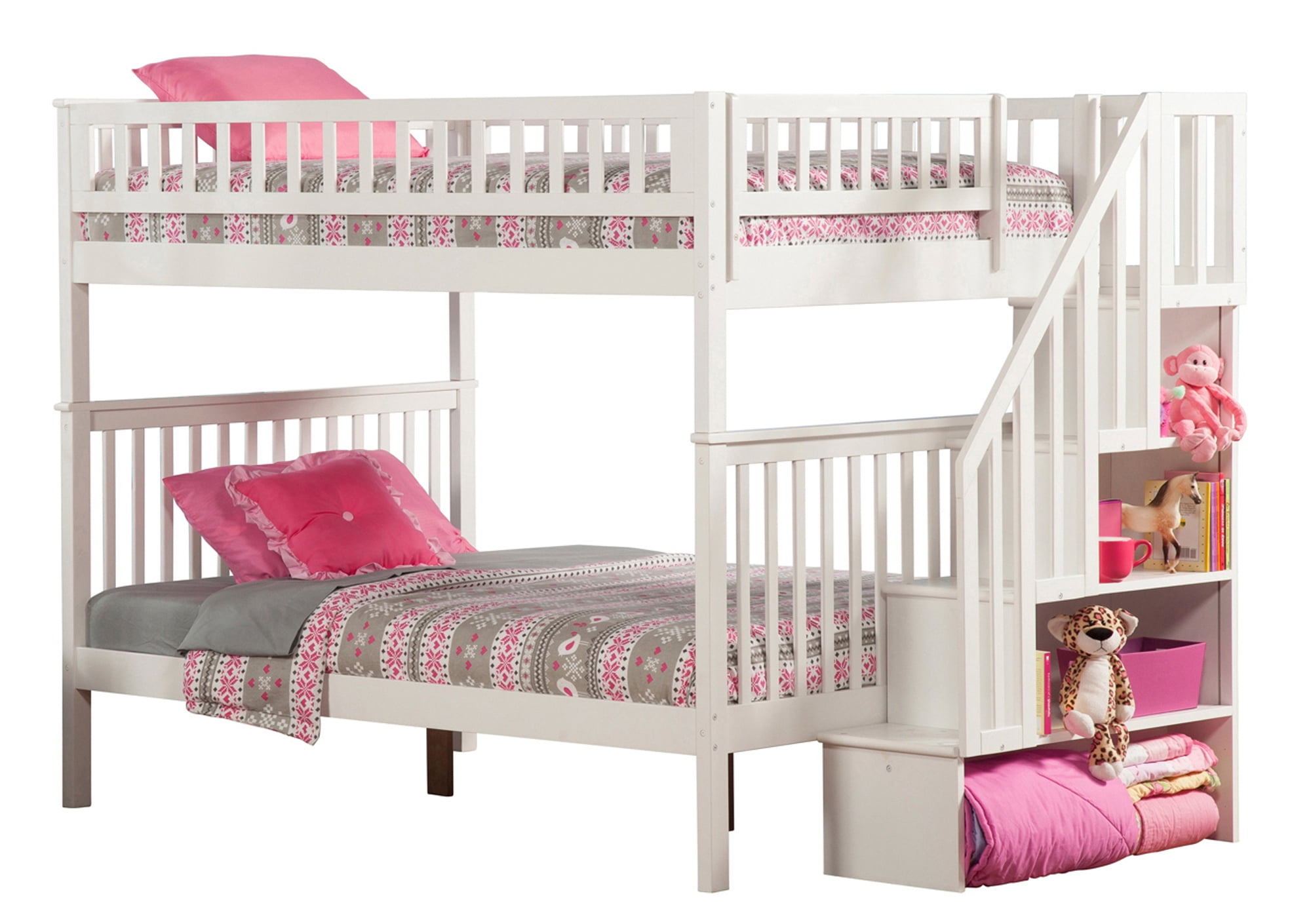 Picture of Atlantic Furniture AB56802 Woodland Staircase Bunk Bed, White - Full & Full