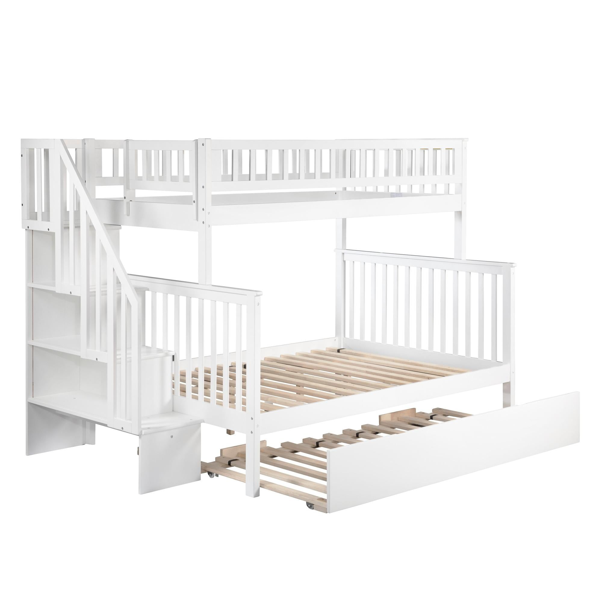 AB56752 Woodland Staircase Bunk Bed with Urban Lifestyle Trundle, White - Twin & Full -  Atlantic Furniture