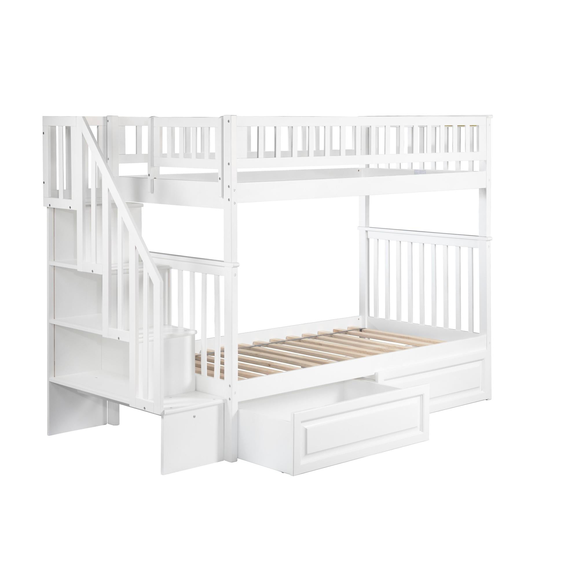 Picture of Atlantic Furniture AB56622 Woodland Staircase Bunk Bed with Raised Panel Bed Drawers, White