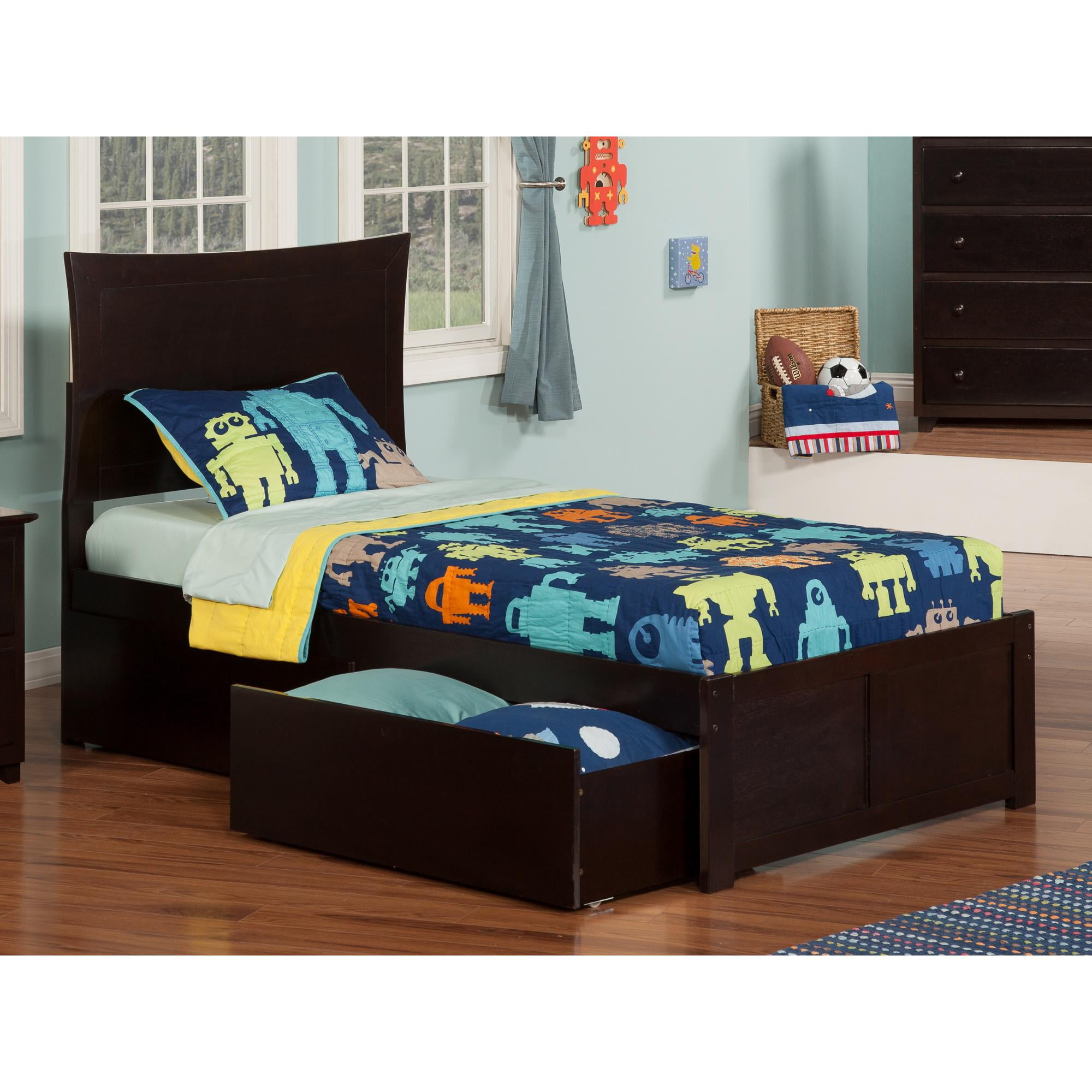 AR9012111 Metro Flat Panel Foot Board with Urban Bed Drawers, Espresso - Twin Extra Large -  Atlantic Furniture