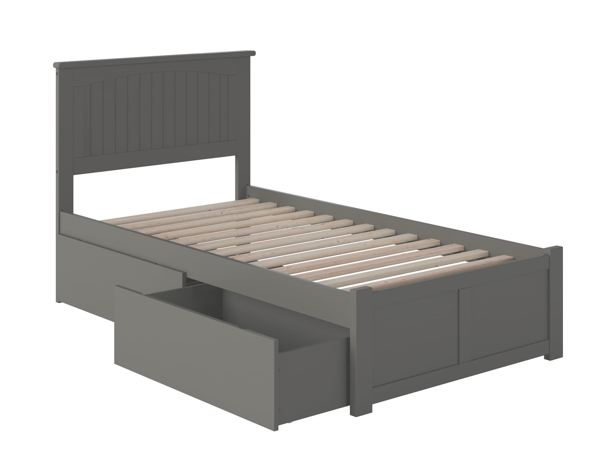 AR8222119 Nantucket Twin Platform Bed with Flat Panel Foot Board & 2 Urban Bed Drawers - Grey -  Atlantic Furniture