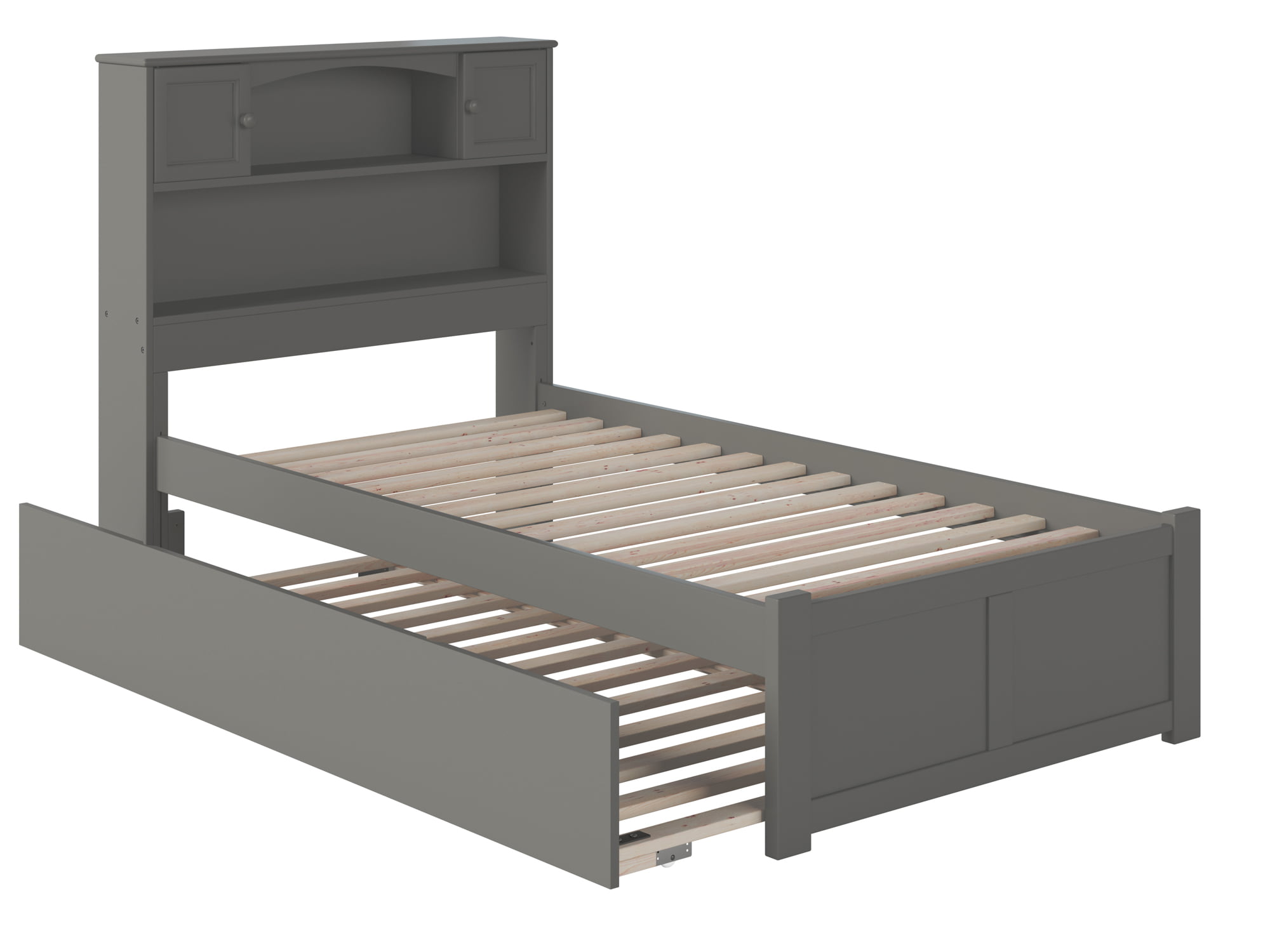 AR8522019 Newport Twin Platform Bed with Flat Panel Foot Board & Twin Urban Trundle Bed - Grey -  Atlantic Furniture