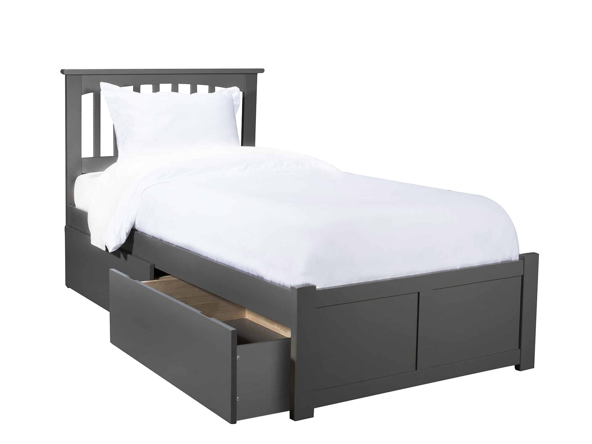 AR8712119 Mission Twin Extra Large Platform Bed with Flat Panel Foot Board & 2 Urban Bed Drawers - Grey -  Atlantic Furniture