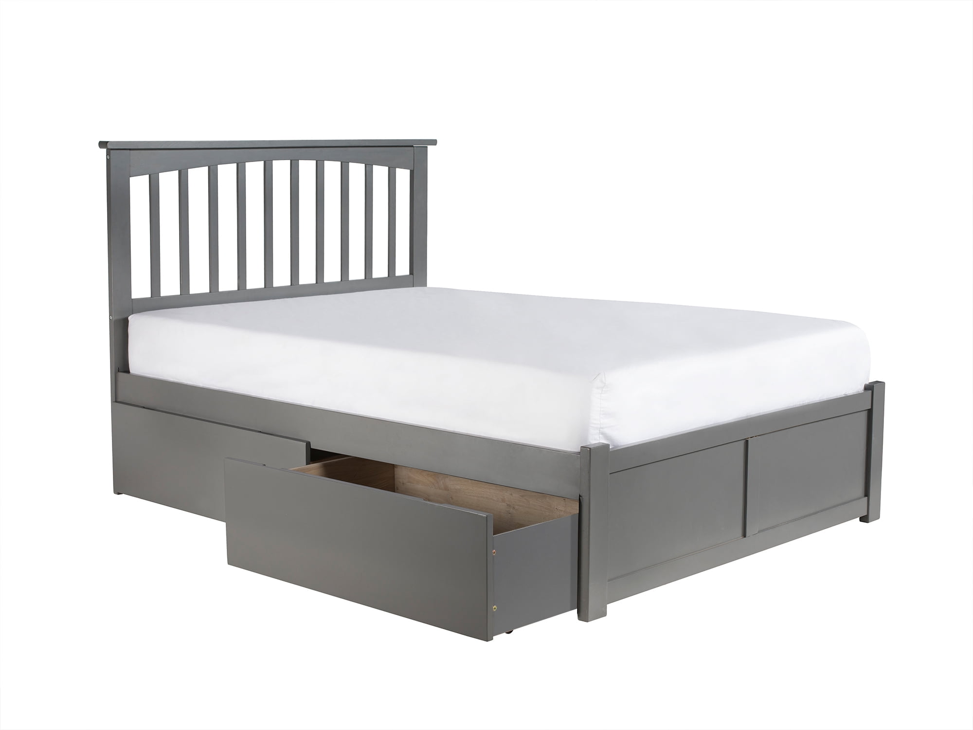 AR8732119 Mission Full Platform Bed with Flat Panel Foot Board & 2 Urban Bed Drawers - Grey -  Atlantic Furniture