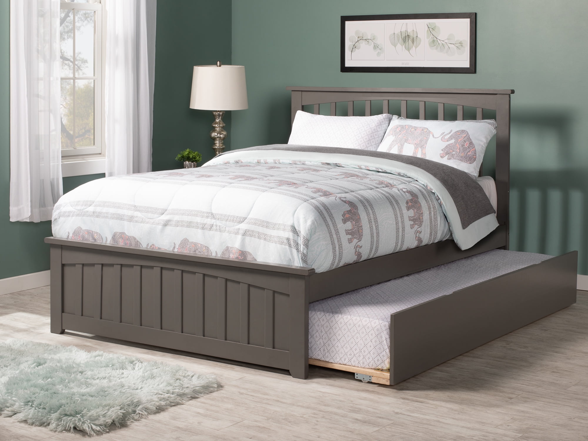 AR8736019 Mission Full Platform Bed with Matching Foot Board with Twin Urban Trundle Bed - Grey -  Atlantic Furniture