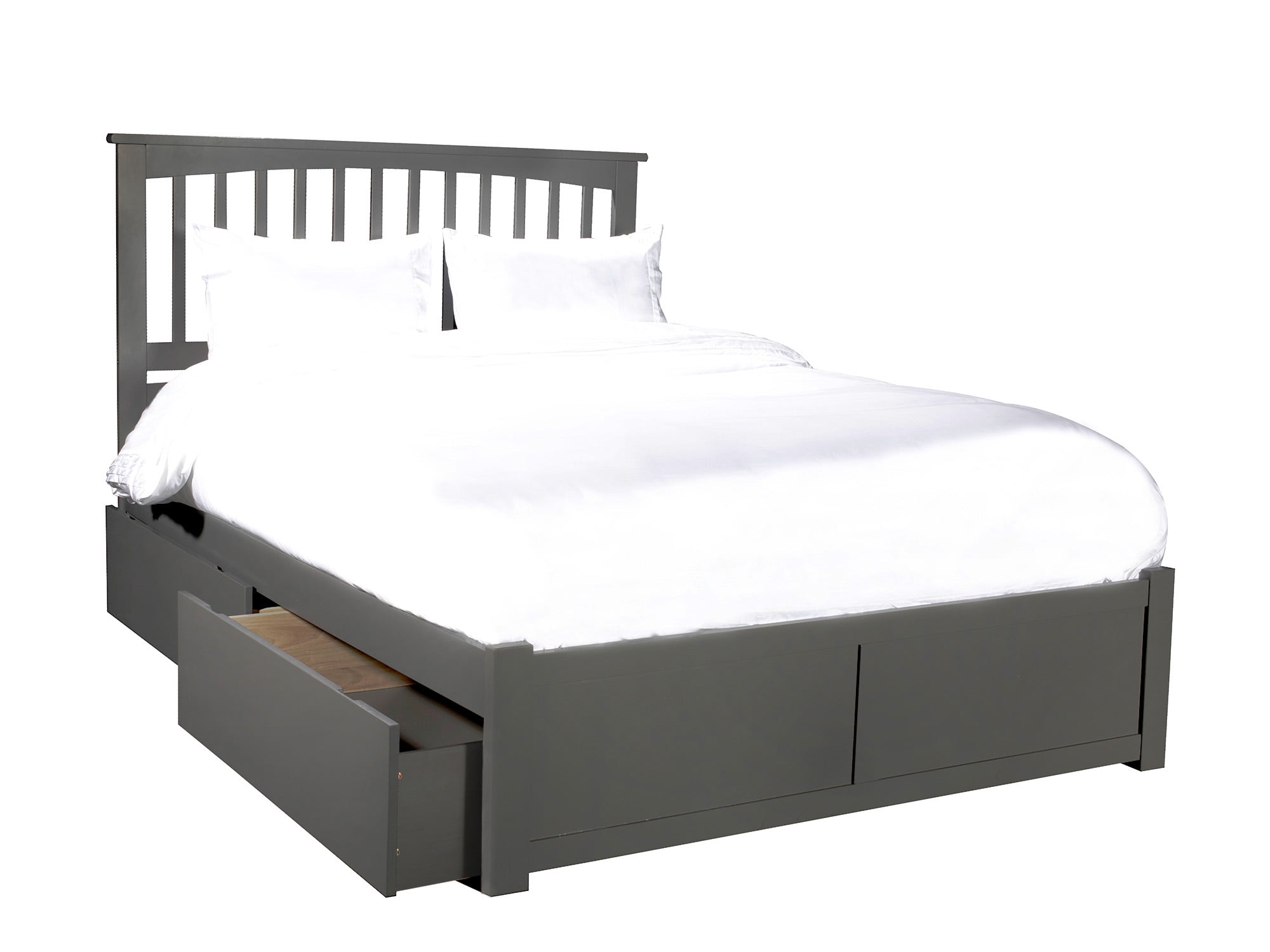 Picture of Atlantic Furniture AR8742119 Mission Queen Platform Bed with Flat Panel Foot Board & 2 Urban Bed Drawers - Grey
