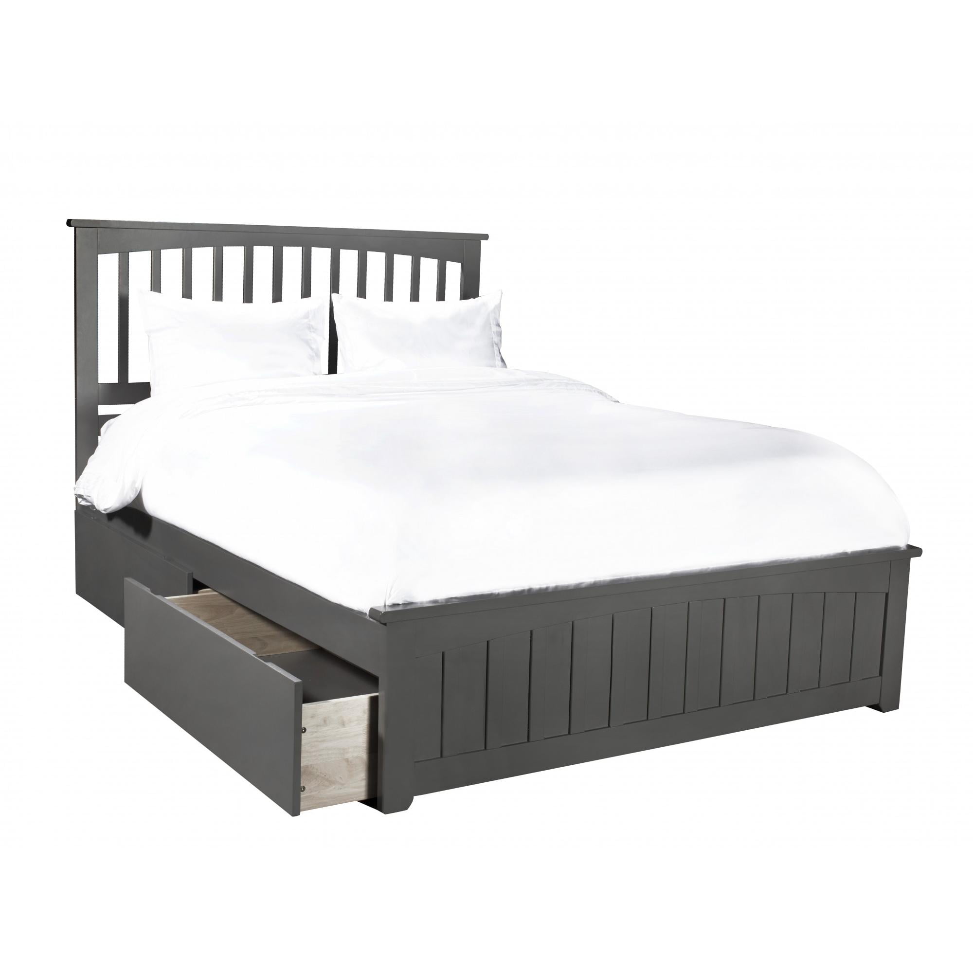 Picture of Atlantic Furniture AR8746119 Mission Queen Platform Bed with Matching Foot Board with 2 Urban Bed Drawers - Grey