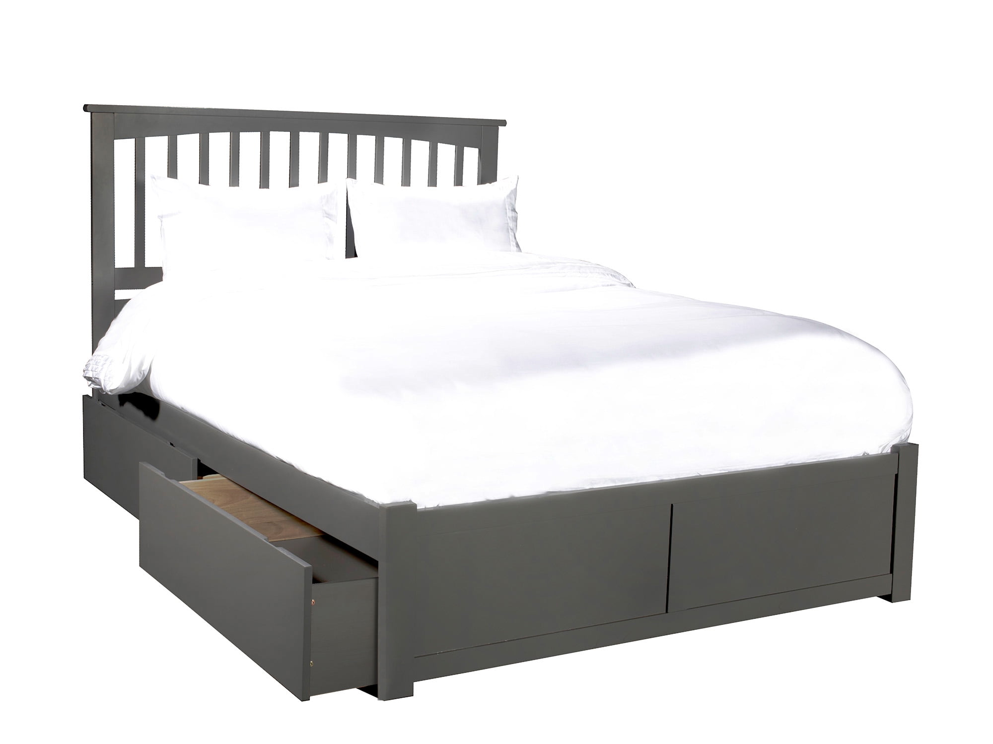 Picture of Atlantic Furniture AR8752119 Mission King Platform Bed with Flat Panel Foot Board & 2 Urban Bed Drawers - Grey