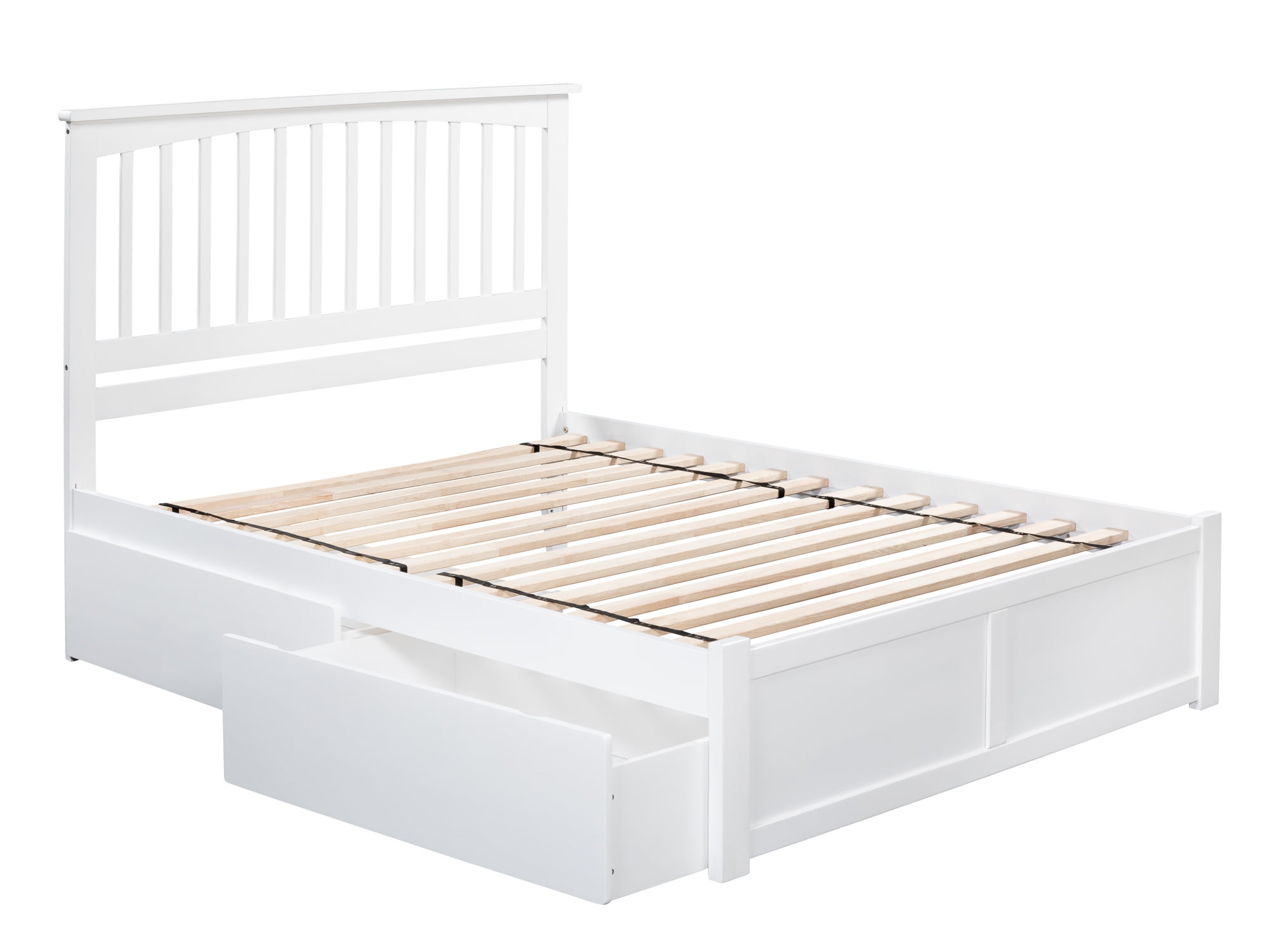 AR8752112 Mission Platform Bed with Flat Panel Foot Board & 2 Urban Bed Drawers, King - White -  Atlantic Furniture