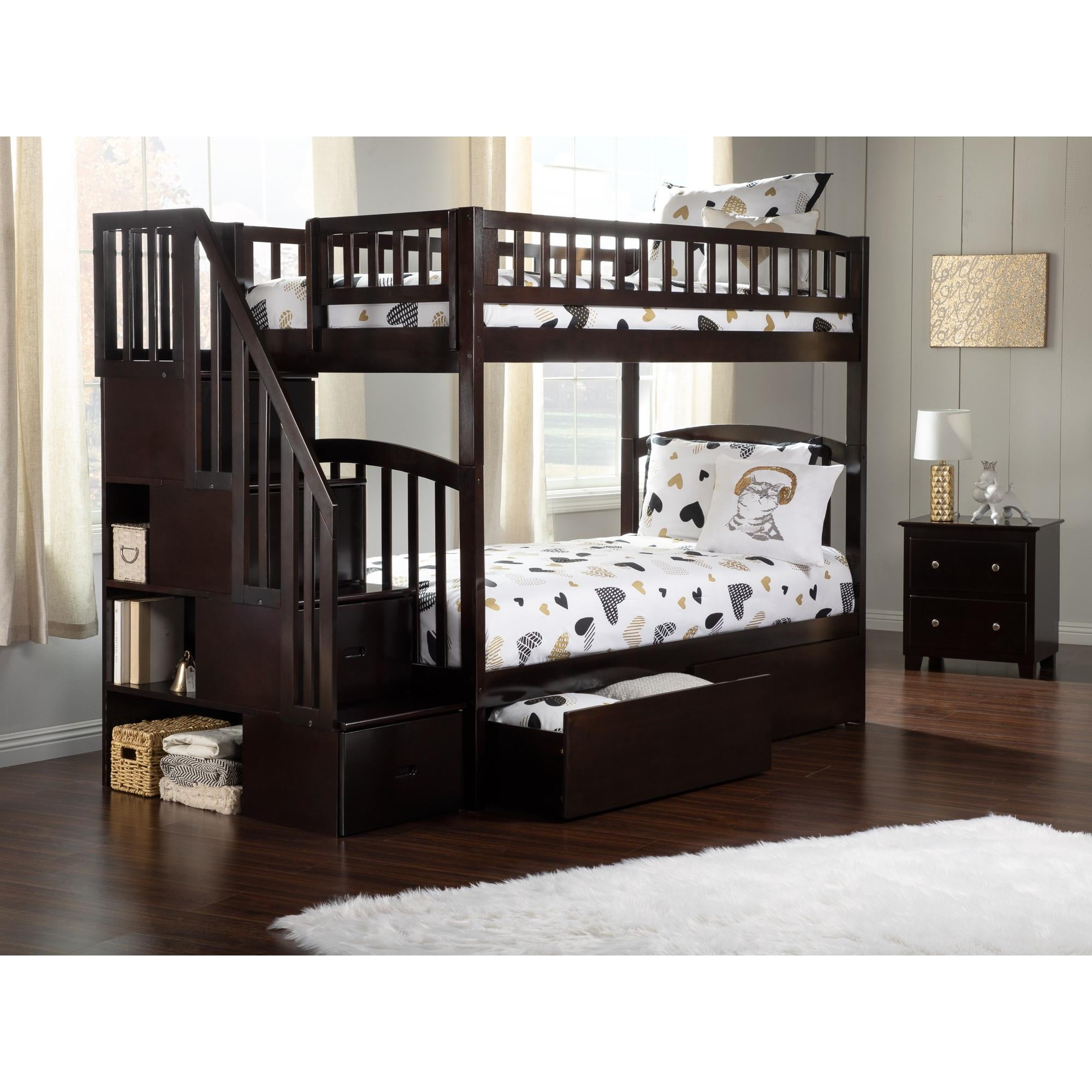 Westbrook Staircase Twin Over Twin Bunk Bed with 2 Urban Drawers - Espresso -  LivingQuarters, LI4406267