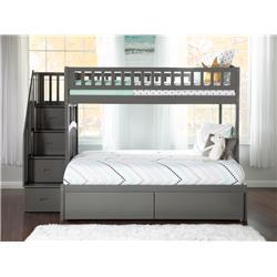 AB65749 Westbrook Staircase Twin Over Full Bunk Bed with 2 Urban Drawers, Grey -  Atlantic Furniture