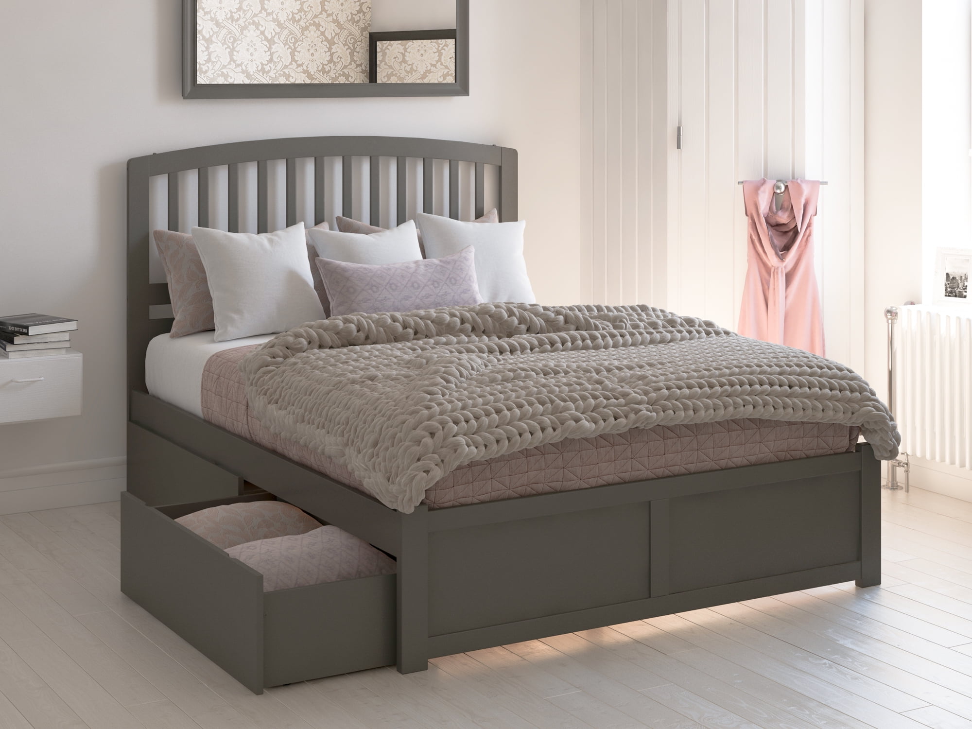 AR8842119 63.13 x 83.63 x 50 in. Richmond Platform Bed with Flat Panel Foot Board & 2 Urban Bed Drawers in Grey - Queen Size -  Atlantic Furniture