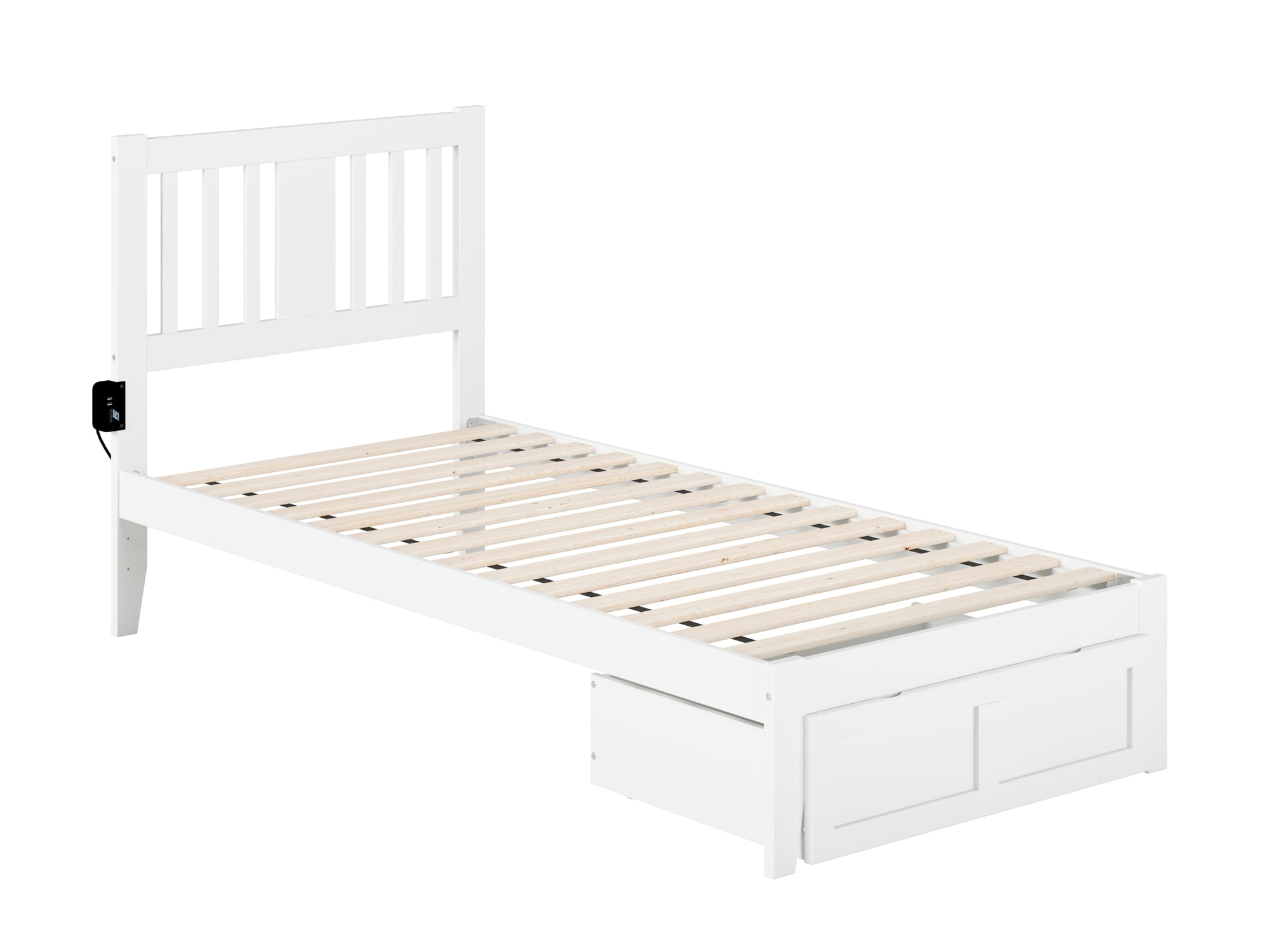 Picture of Atlantic Furniture AG8912412 Tahoe Twin Extra Long Bed with Foot Drawer & USB Turbo Charger&#44; White