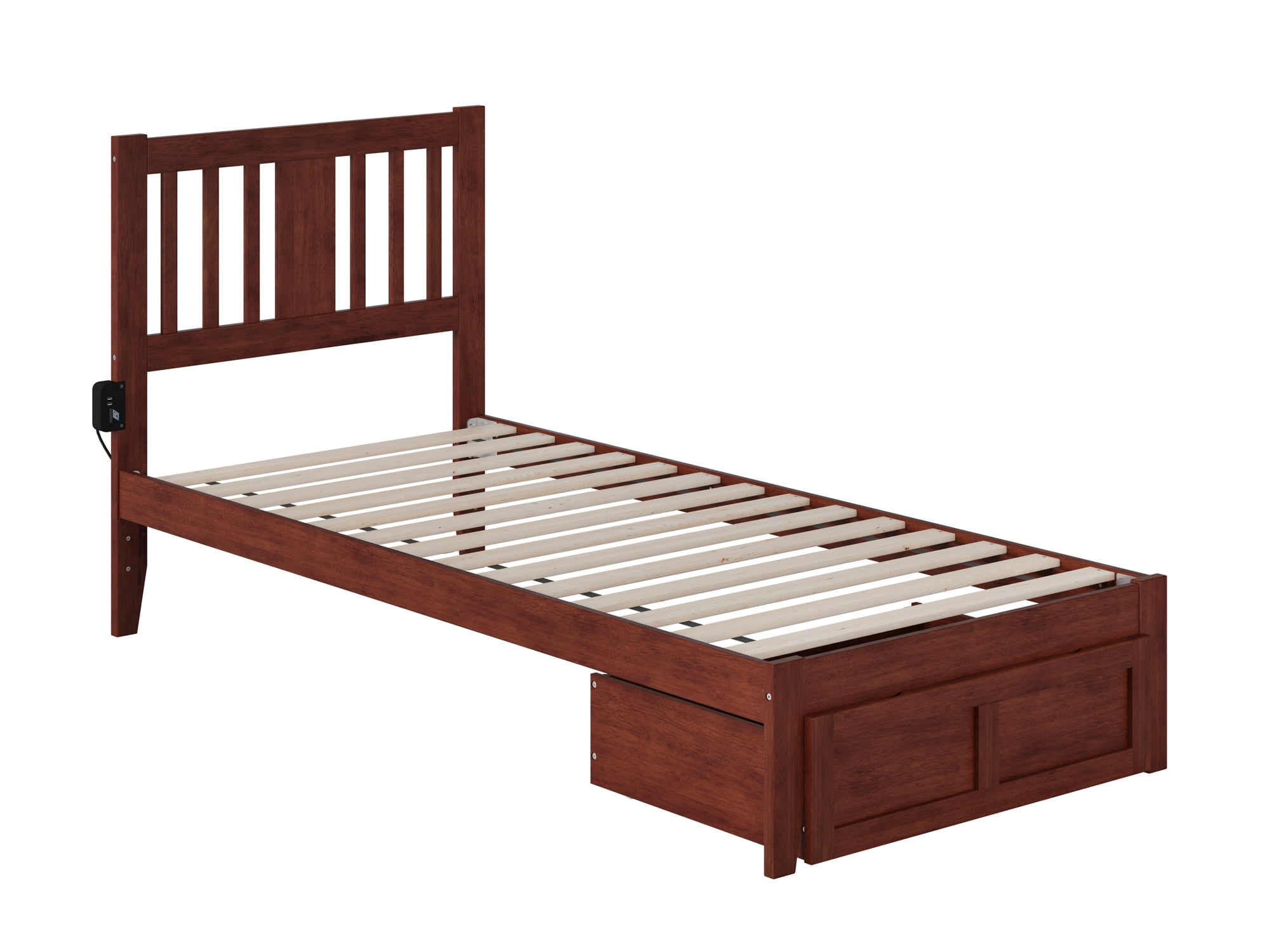 Picture of Atlantic Furniture AG8912414 Tahoe Twin Extra Long Bed with Foot Drawer & USB Turbo Charger&#44; Walnut