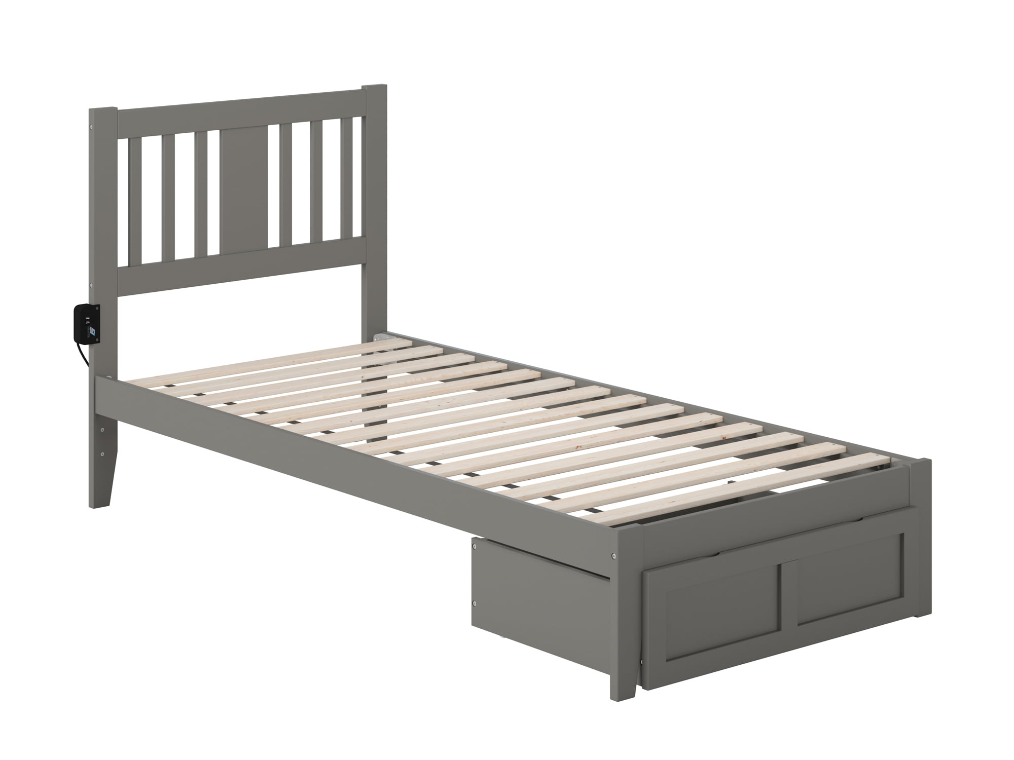 Picture of Atlantic Furniture AG8912419 Tahoe Twin Extra Long Bed with Foot Drawer & USB Turbo Charger&#44; Grey