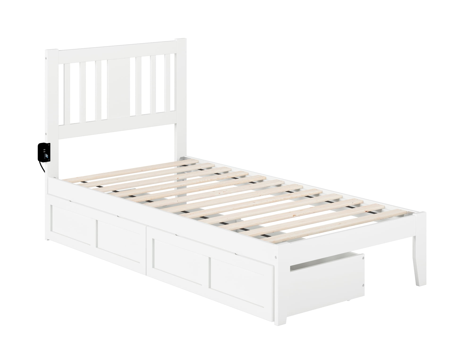 Picture of Atlantic Furniture AG8913322 Tahoe Twin Bed with USB Turbo Charger & 2 Drawers&#44; White