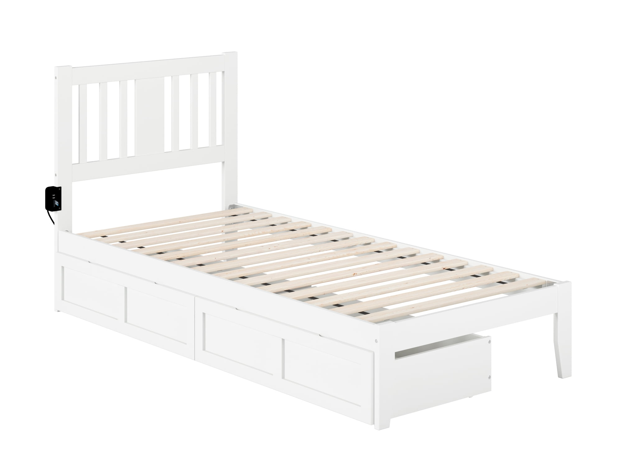 Picture of Atlantic Furniture AG8913412 Tahoe Twin Extra Long Bed with USB Turbo Charger & 2 Extra Long Drawers&#44; White