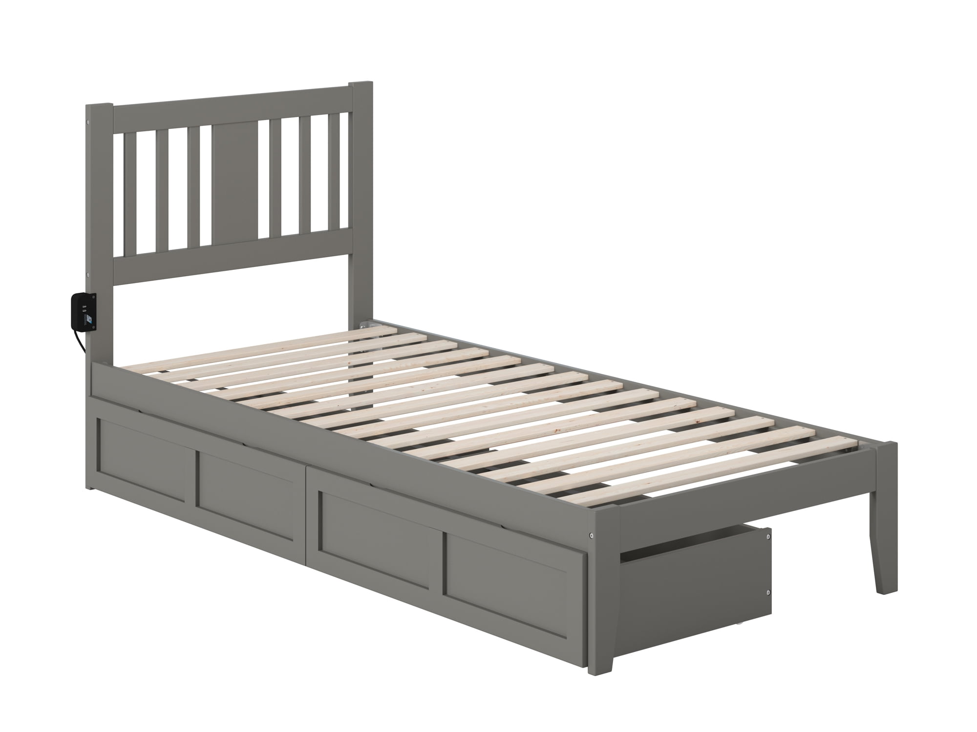 Picture of Atlantic Furniture AG8913419 Tahoe Twin Extra Long Bed with USB Turbo Charger & 2 Extra Long Drawers&#44; Grey