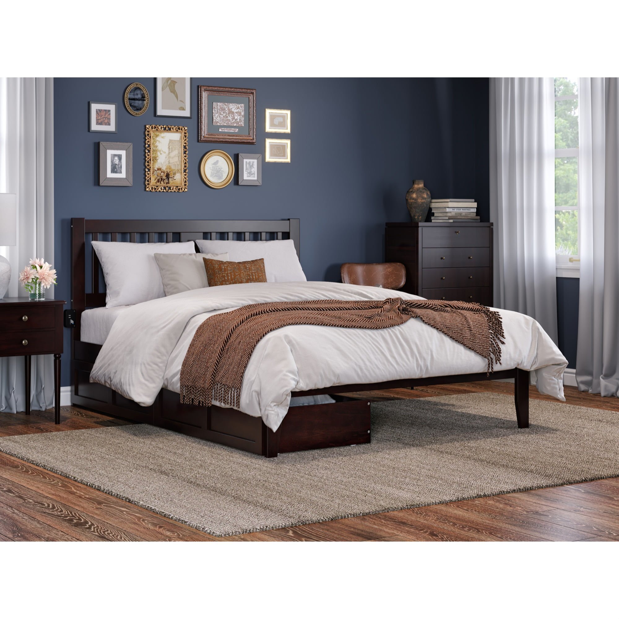 AG8913441 Solid Wood Platform Bed with Storage Drawers & Attachable USB Charger, Espresso - Queen Size -  Tahoe