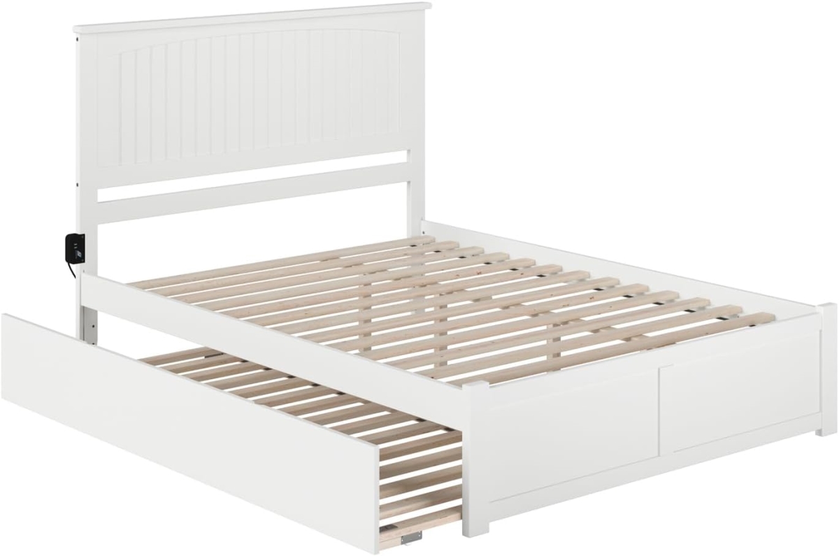 AR8256042 Nantucket Solid Wood Platform Bed with Matching Footboard & Twin Extra Large Trundle, White - King Size -  Atlantic Furniture