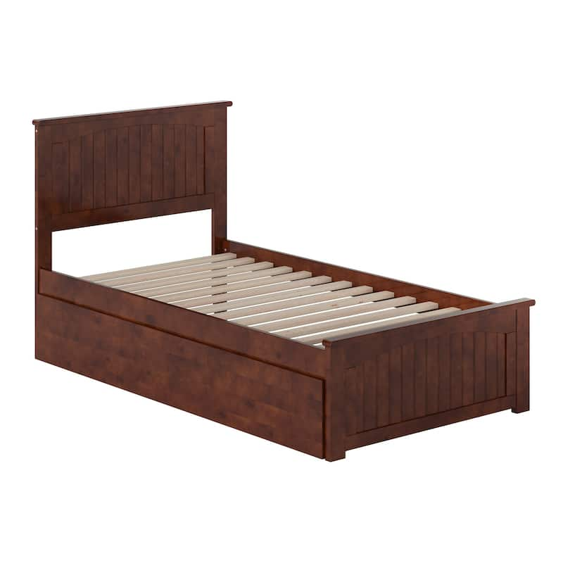 AR8226014 Nantucket Solid Wood Platform Bed with Matching Footboard & Twin Trundle, Walnut - Twin Size -  Atlantic Furniture