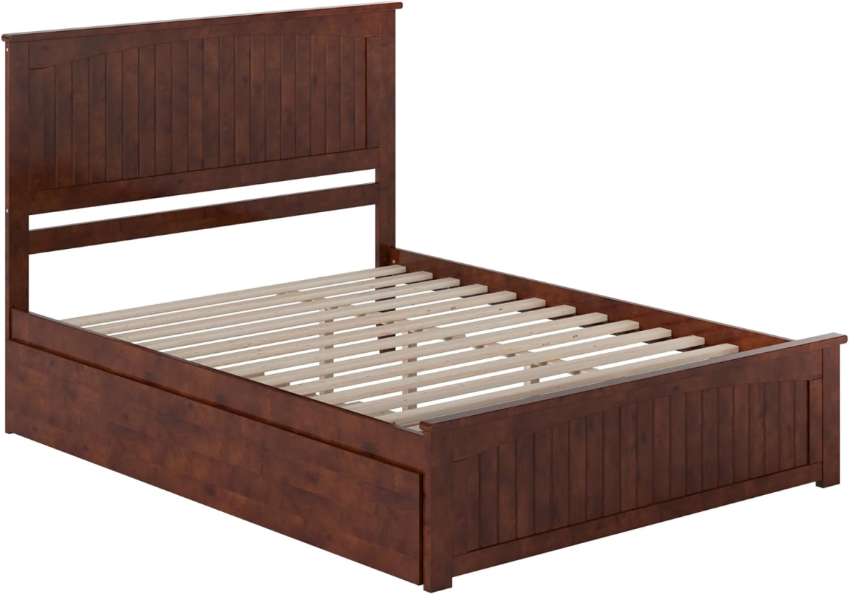 AR8246044 Nantucket Solid Wood Platform Bed with Matching Footboard & Twin Extra Large Trundle, Walnut - Queen Size -  Atlantic Furniture