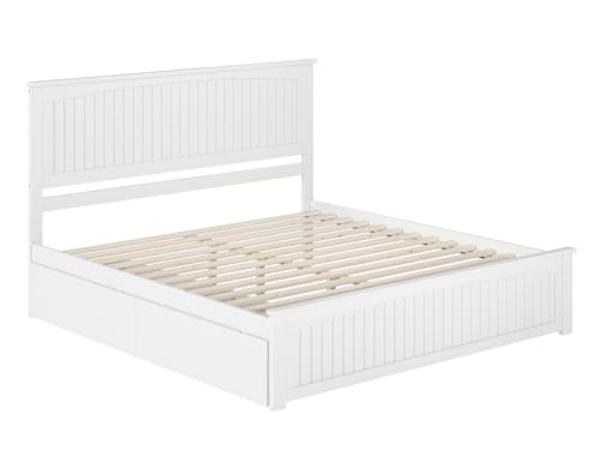 AR8256112 Nantucket Solid Wood Platform Bed with Matching Footboard & Storage Drawers, White - King Size -  Atlantic Furniture