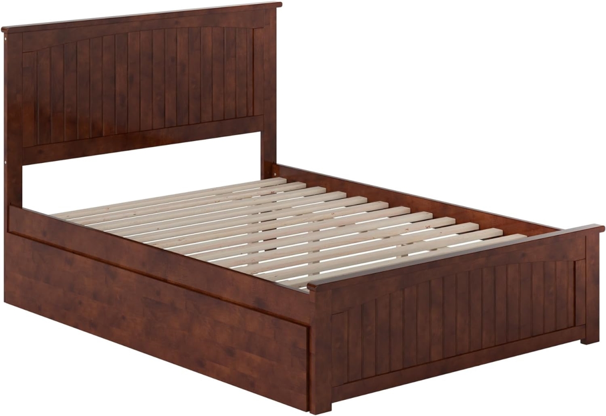 AR8236014 Nantucket Solid Wood Platform Bed with Matching Footboard & Twin Trundle, Walnut - Full Size -  Atlantic Furniture