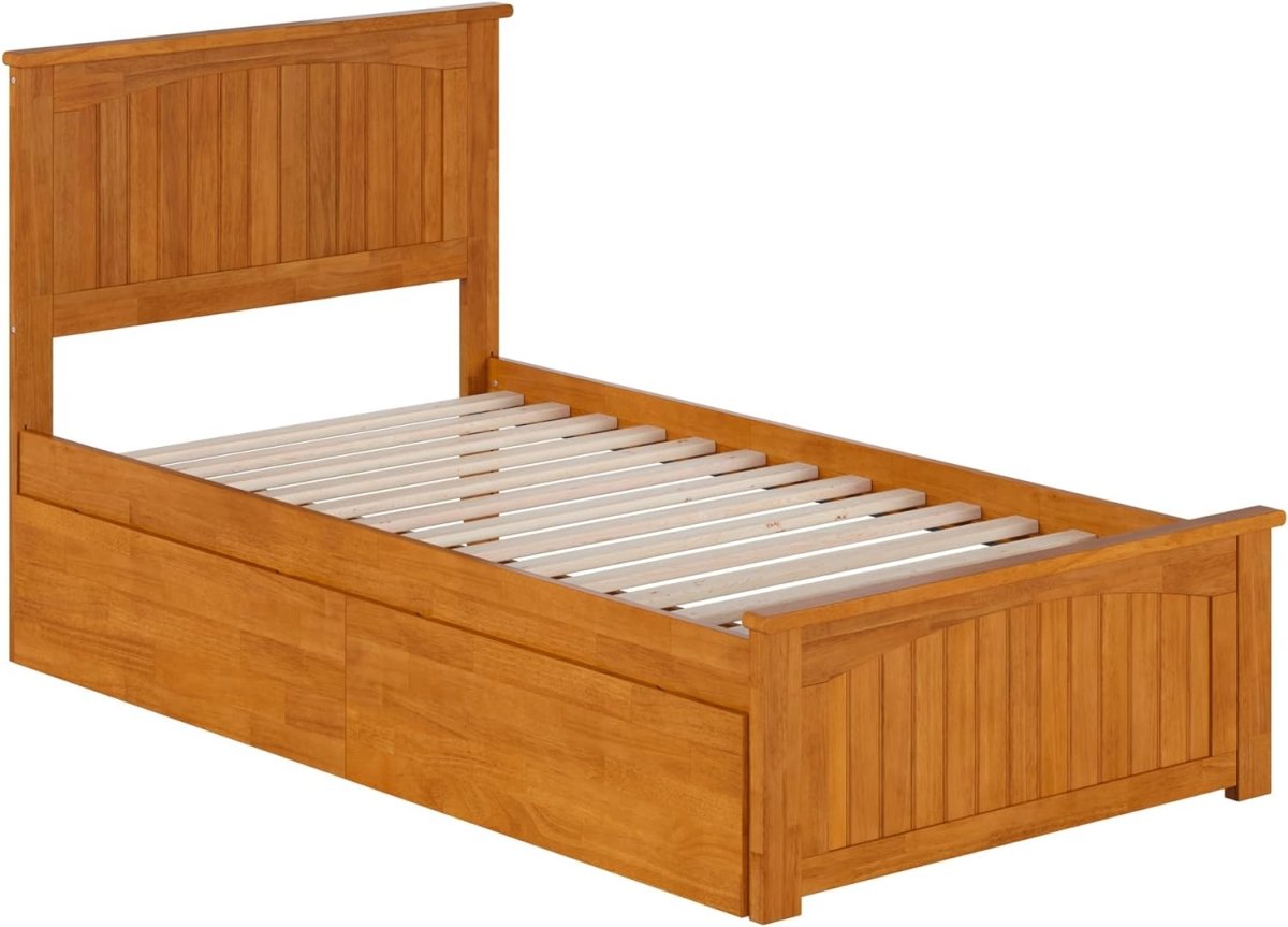 AR822611T Nantucket Solid Wood Platform Bed with Matching Footboard & Storage Drawers, Light Toffee - Twin Size -  Atlantic Furniture