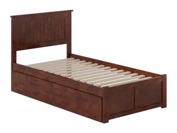 AR8222114 Nantucket Solid Wood Platform Bed with Footboard & Storage Drawers, Walnut - Twin Size -  Atlantic Furniture