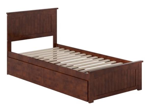 AR8216114 Nantucket Solid Wood Platform Bed with Matching Footboard & Storage Drawers, Walnut - Twin Extra Large -  Atlantic Furniture