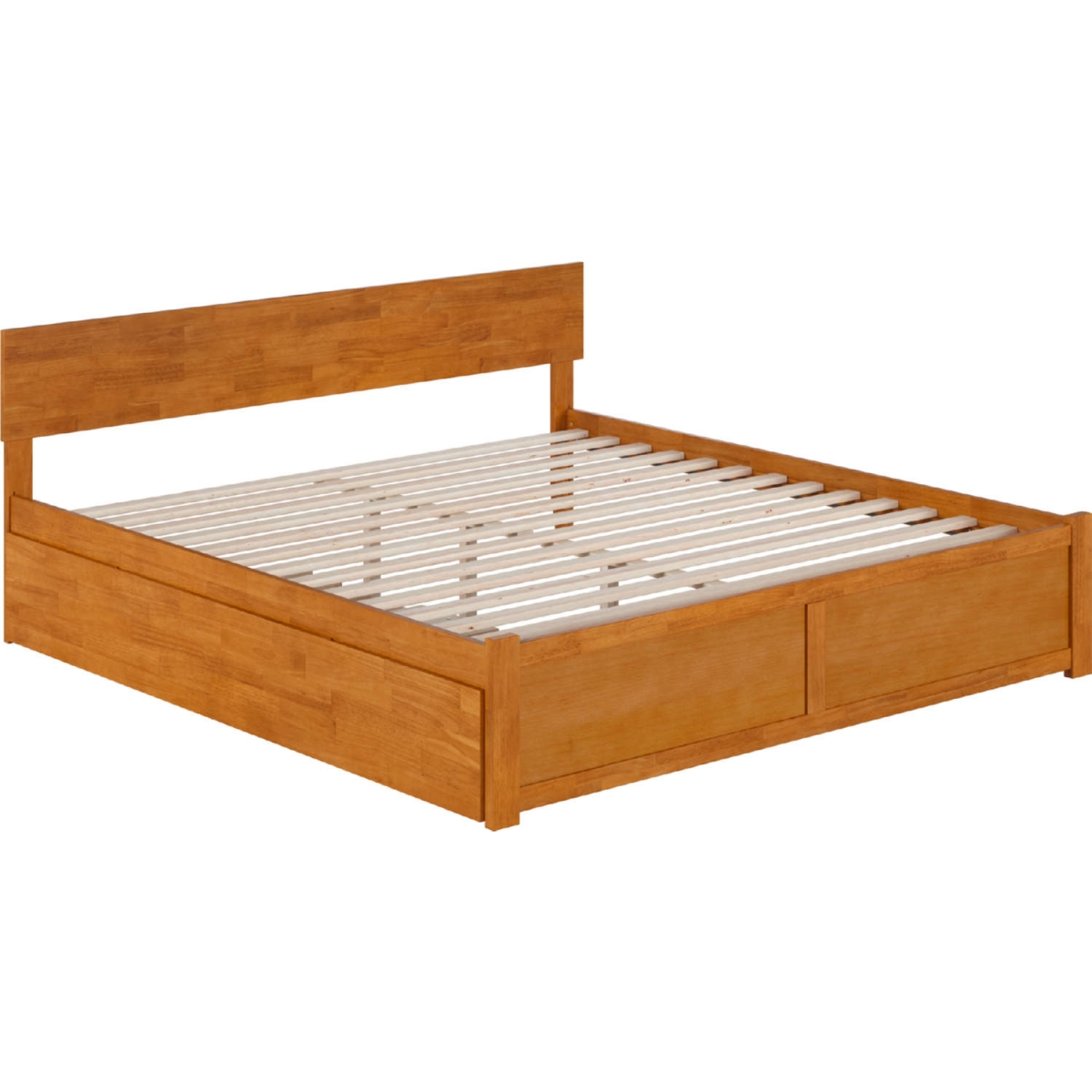 Picture of Atlantic Furniture AR815204T 80.79 in. Orlando King Size Solid Wood Platform Bed with Footboard & Twin Extra Large Trundle&#44; Light Toffee