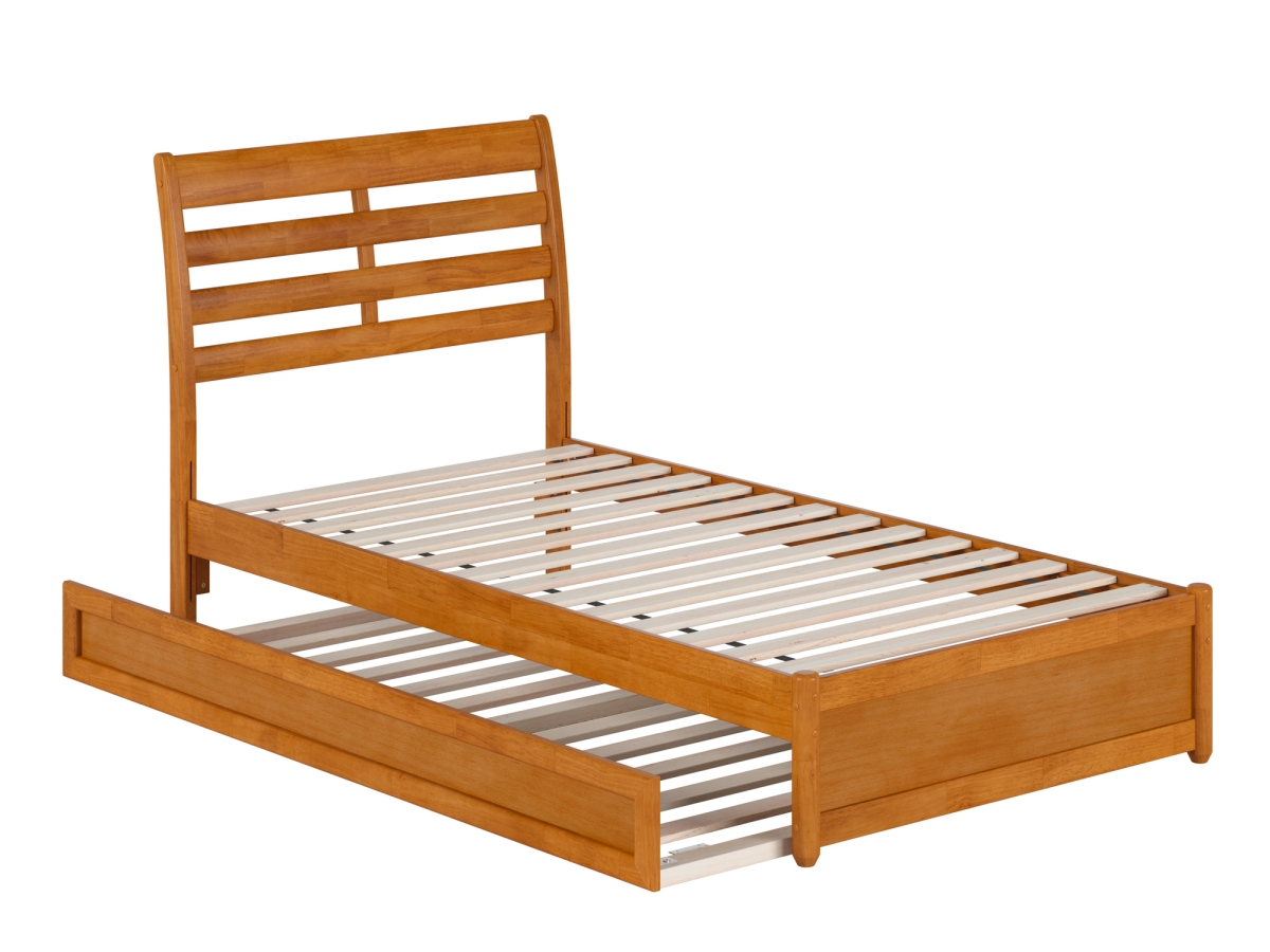 Picture of Atlantic Furniture AR978722T Emelie Twin Platform Bed with Panel Footboard & Twin Trundle&#44; Light Toffee