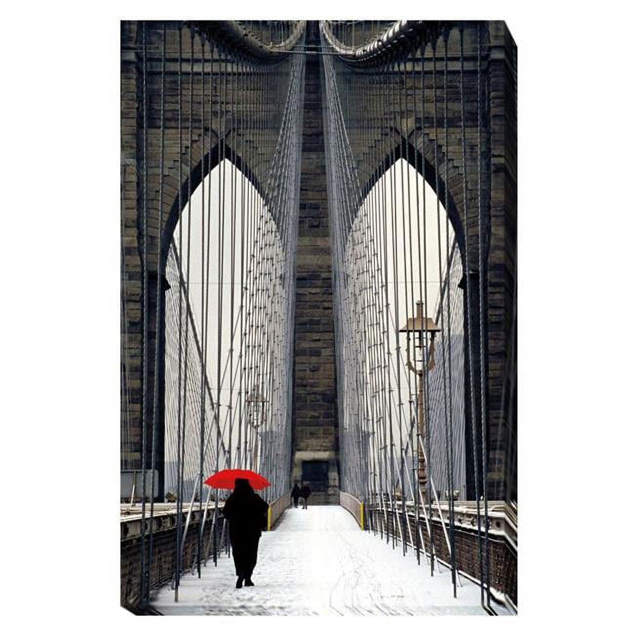 1624AM551CG Brooklyn Bridge Meets Red by Michael Cahill Premium Gallery-Wrapped Canvas Giclee Art - 16 x 24 x 1.5 in.