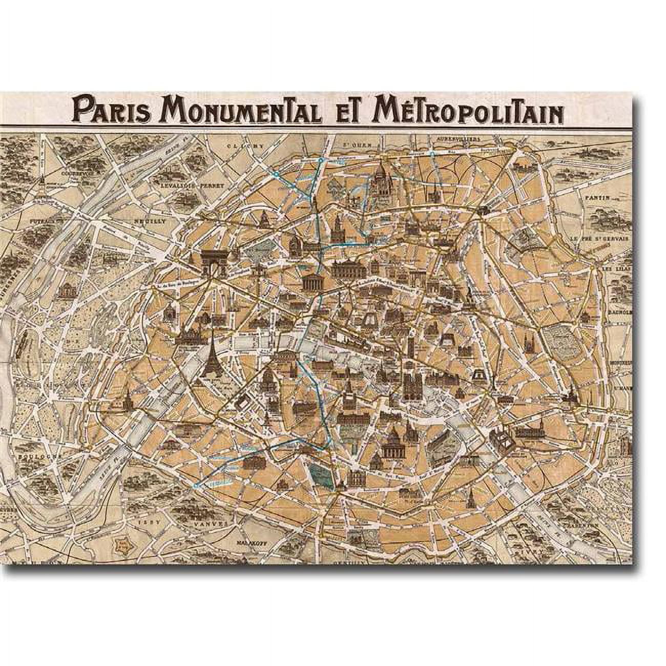 Paris Monumental et Metropolitain 1932 map by Anonymous Premium Gallery-Wrapped Canvas Giclee - 12 x 16 x 1.5 in.