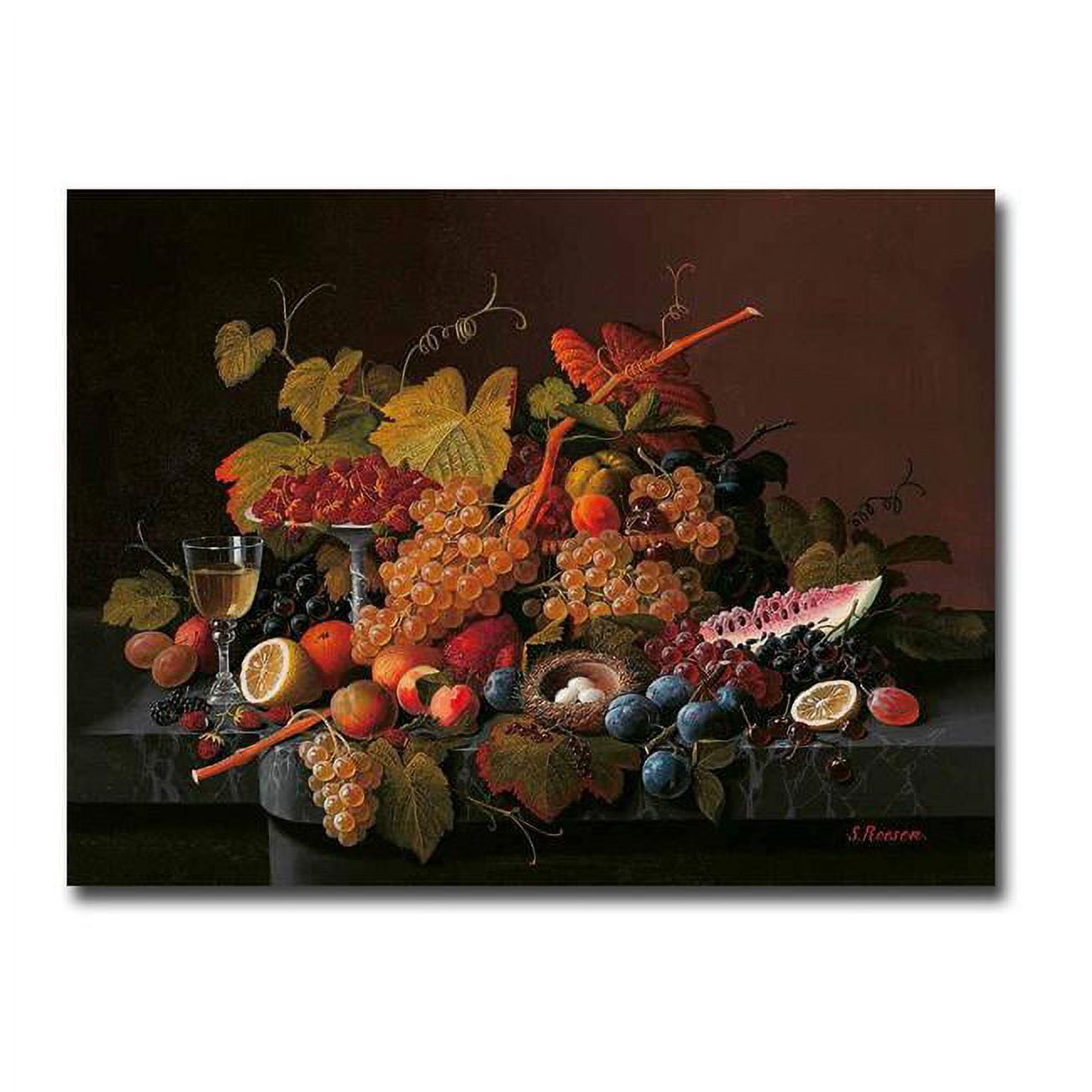 Still life with Fruit & Birds Nest by Severin Roesen Premium Gallery-Wrapped Canvas Giclee - 12 x 16 x 1.5 in.