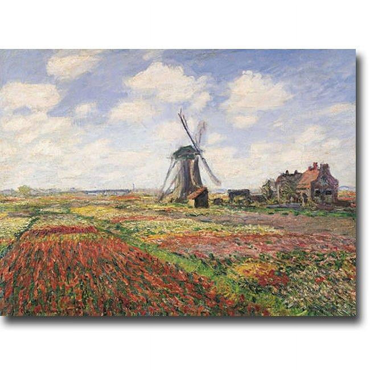 Tulip Fields with Windmill by Claude Monet Premium Gallery-Wrapped Canvas Giclee Art - 12 x 16 x 1.5 in.