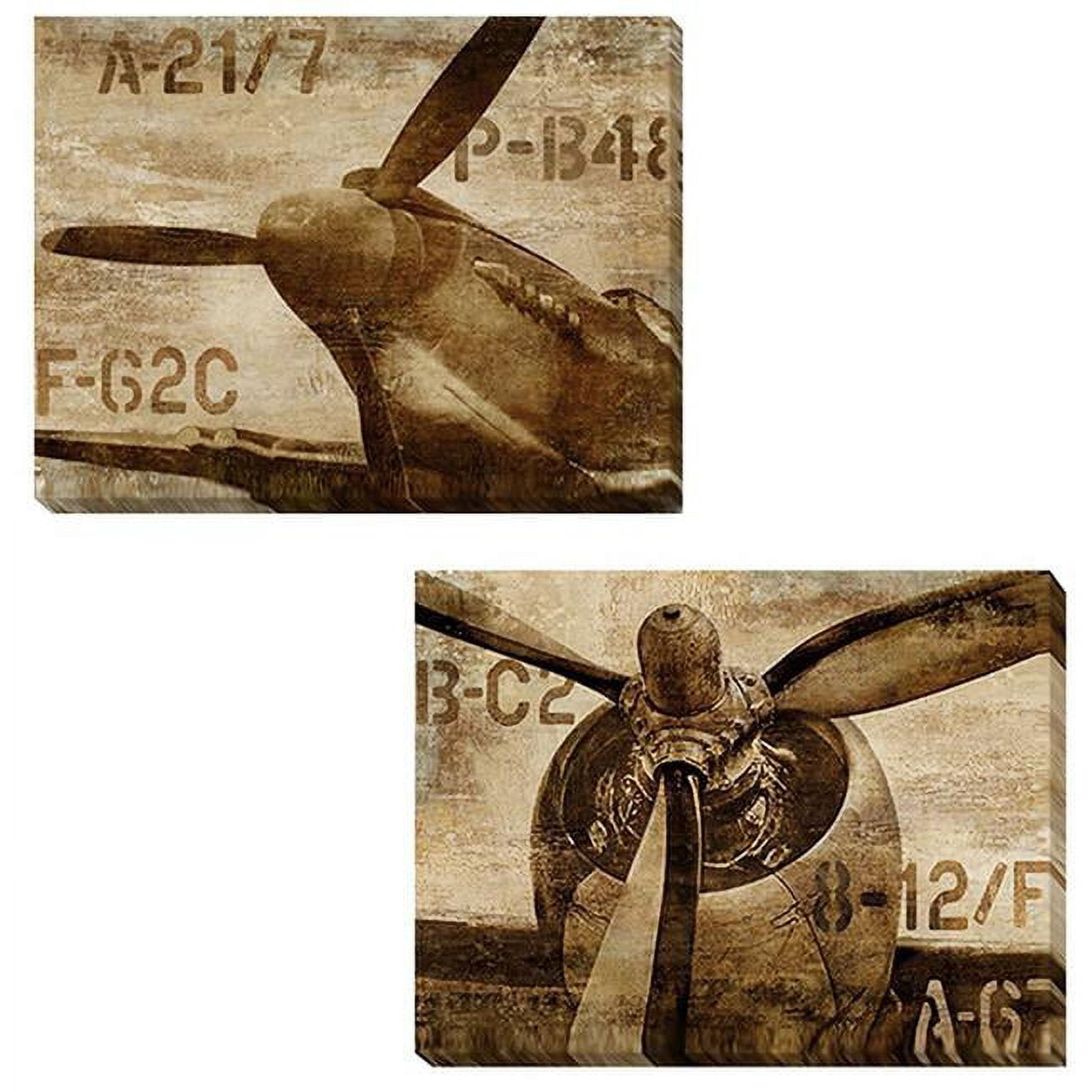 Vintage Airplane & Vintage Propeller by Dylan Matthews 2-Piece Premium Gallery-Wrapped Canvas Giclee Art Set - 12 x 16 x 1.5 in.