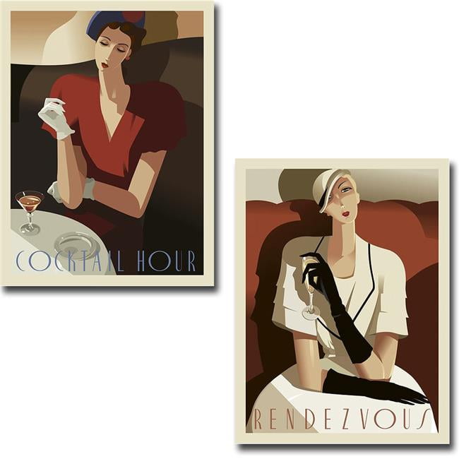 Cocktail Hour & Rendezvous by Eli Adams 2-Piece Premium Gallery-Wrapped Canvas Giclee Art Set - 12 x 16 x 1.5 in.